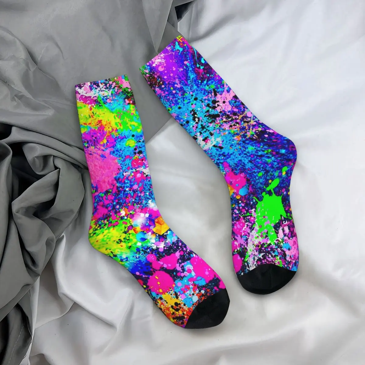 

All Seasons Crew Stockings Colorful Graffiti Splatter Print Socks Casual Long Socks Accessories for Men Women Birthday Present