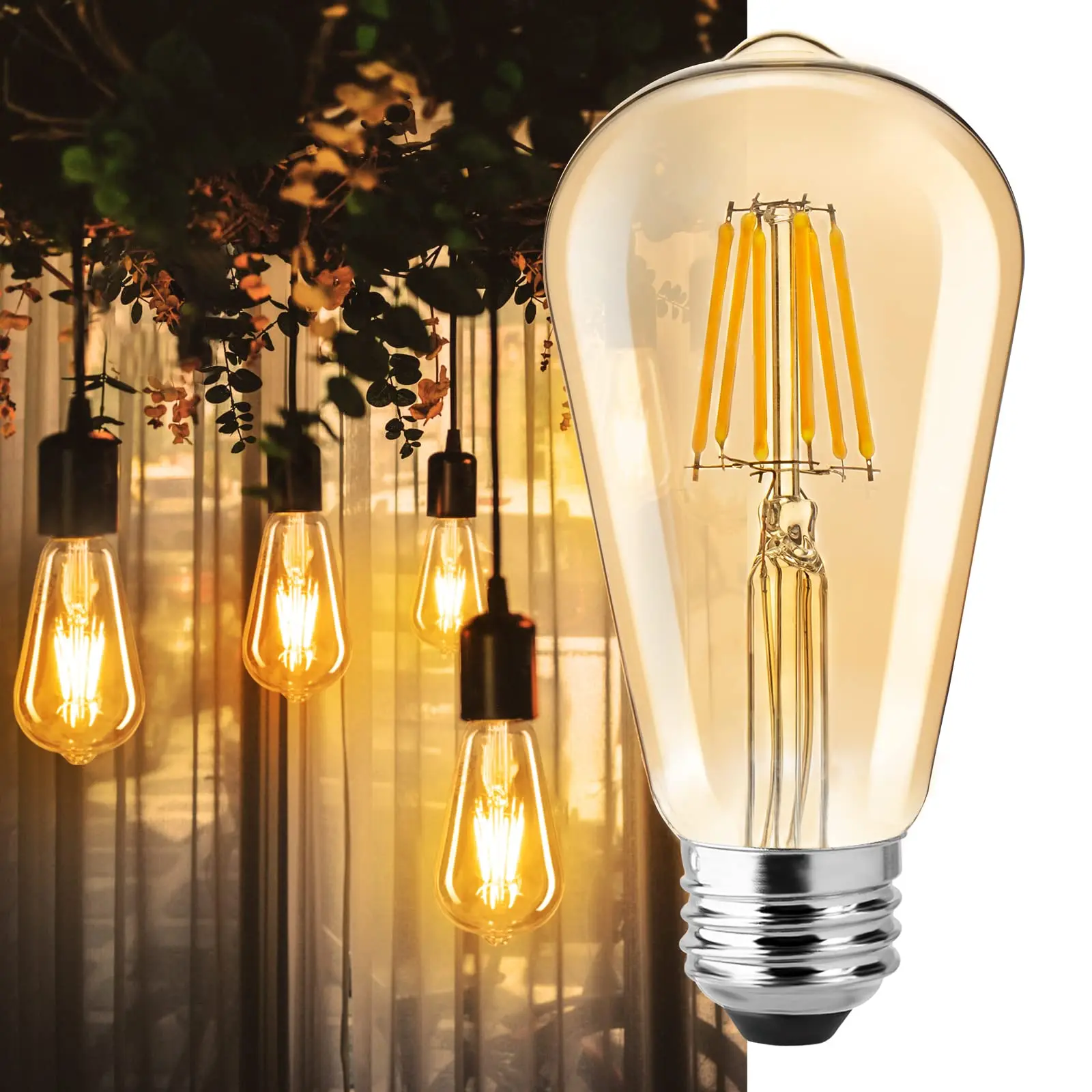 6PCS/LOTS ST64 4W 8W Dimmable Led Bulb Amber Glass E27 Warm White 2700K Filament Light 220V Design Energy Saving 360 Degree Lamp