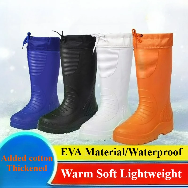 

Men's Rain Boots EVA Cotton Boots Non-Slip Drawstring Warm Rubber Boot Plush Men Fishing Shoes Waterproof Lightweight Rain Shoes