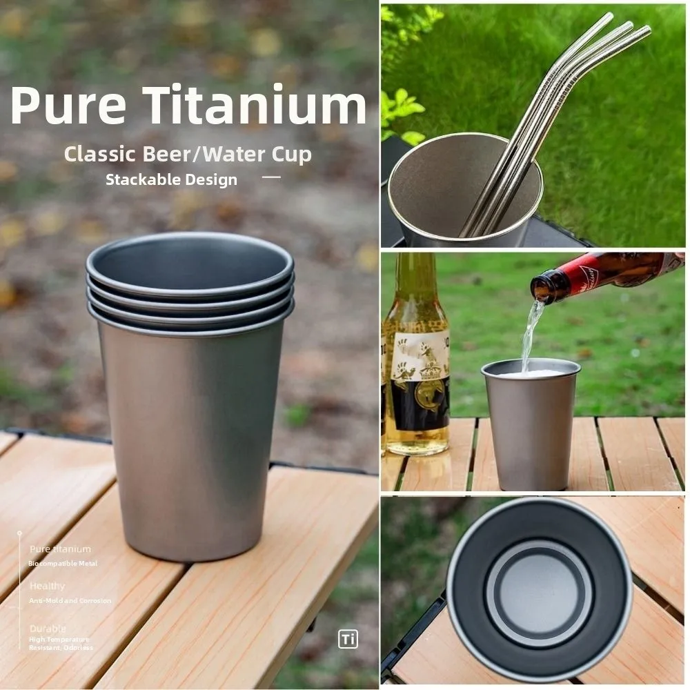Titanium Alloy Outdoor Drinking Cup Durable Drop-resistant Design Frosted Texture Beer Mug 9*11cm Silver Camping Hiking Use Cups