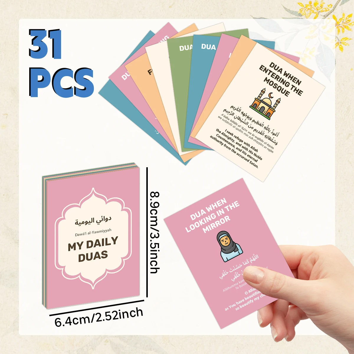 31-teiliges Set Islamische Gebetskarten, für Tägliche Gebete, Ramadan, Eid, Ideal für Muslime, Bürogeschenke, Islamische Bildungskarten – Detail 2