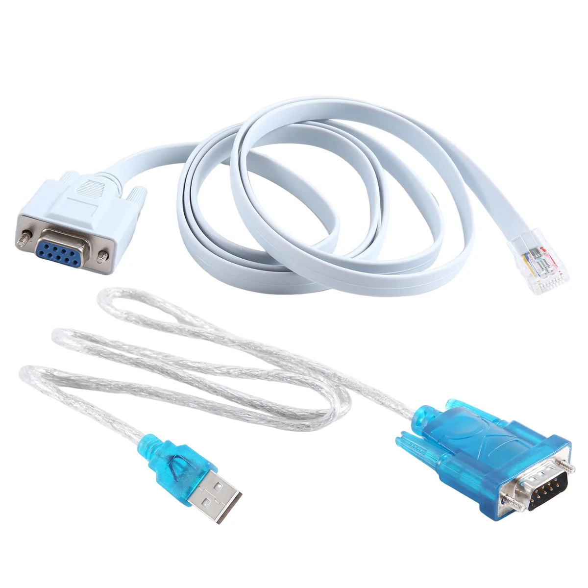 RJ45 kabel seri kabel jaringan Rj45 ke DB9 dan RS232 ke USB (2 in 1) CAT5 kabel konsol LAN adaptor Ethernet