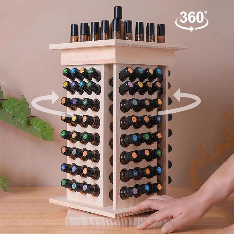 

Essential Oil Display Rack Rotating Makeup Storage Stand Wooden Multifunctional Coconut Oil Rolling Bottle Organizer Holder