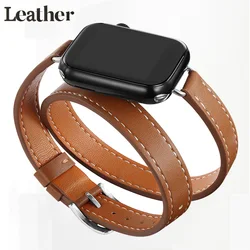 Bracelet en cuir Double Tour pour Apple Watch Ultra, iWatch Series 9, 8, 7, 6, Se, 5, 4, 3, 2, Correa, 49mm, 45mm, 42mm, 44mm, 41mm, 38mm, 40mm