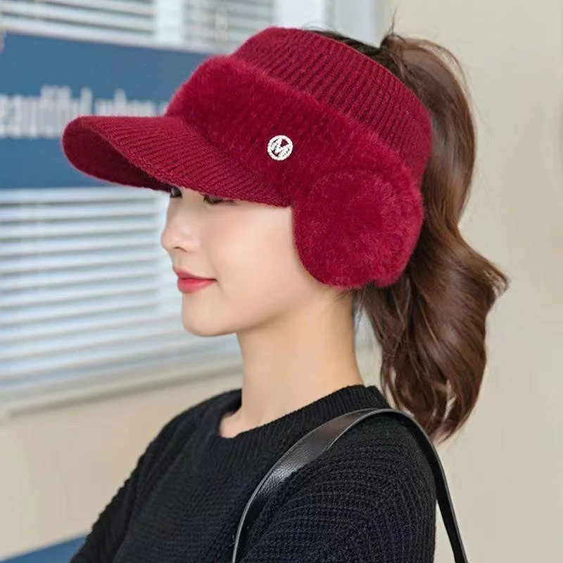 

Thickened Winter Knitted Hat Women's Fashionable Versatile Warmth Insulation Winter Cap Travel Suitable Non-Adjustable round Top