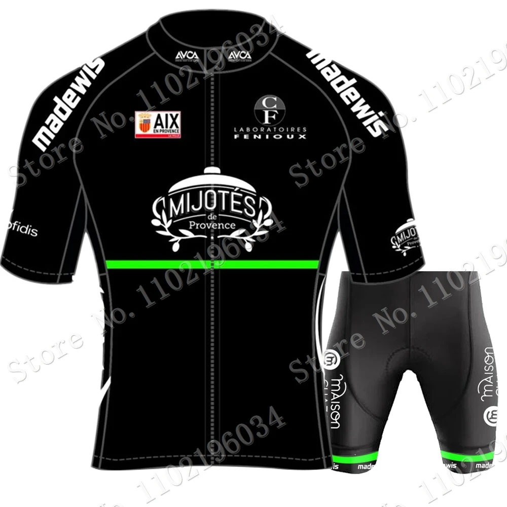 AVC AIX-EN-PROVENCE 2023 Team Cycling Jersey Set Short Sleeve Black Clothing Mens Road Bike Shirts Suit Bicycle Bib Shorts MTB