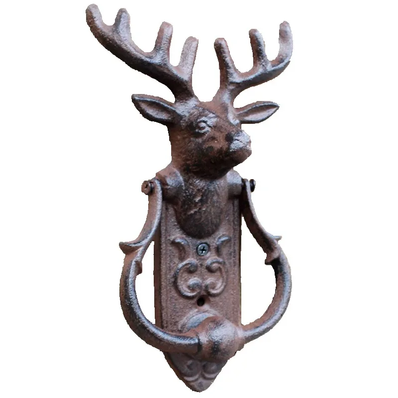 

Cast Iron Deer Door Knocker, Rustic Brown, Vintage Style Wall Mount Handle, 22.4x13.1x6cm, Antique Decorative Hardware for Home