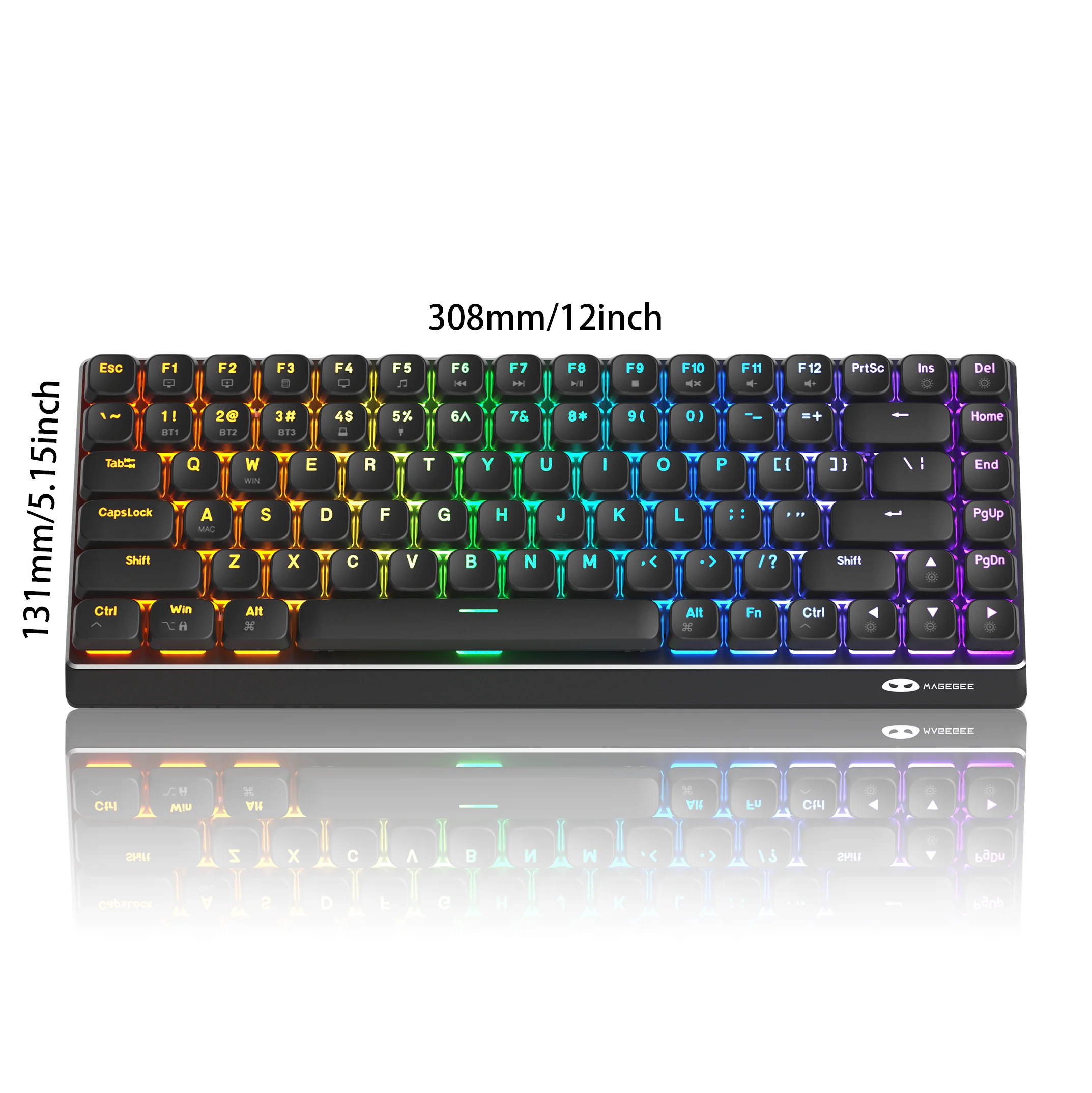 MageGee 2.4G/BT/USB Wireless Gaming Keyboard, RGB LED backlit rechargeable mechanical dwarf switch brown/red switch 84 key compu