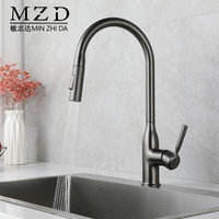 Modern Kitchen Faucet Stainless Steel Flow Kitchen Sink Faucets with Pull Down Sprayer High for Single Hole Sink Brushed Nickel