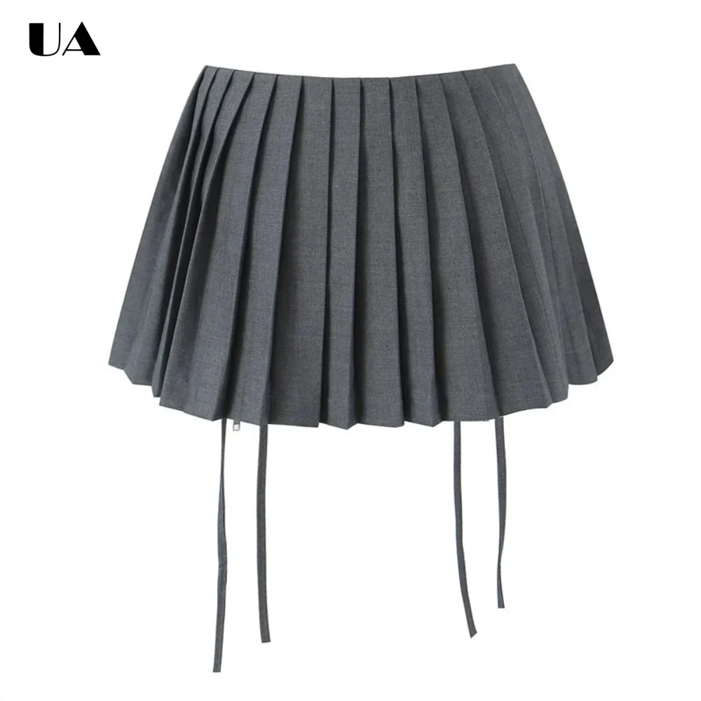 Design Style Ruched Mini Skirt for Women, Trendy Shirring Unique Skirts, Easy Match Empire Women's Skirts, Safety Zipped Skort
