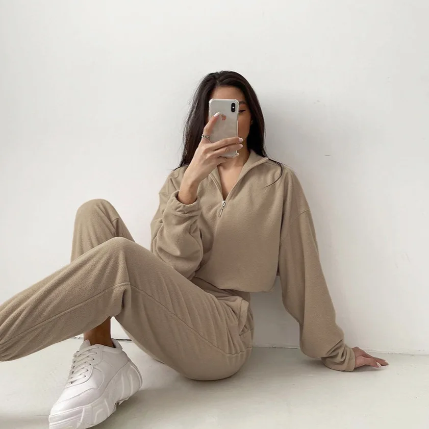 Women Sweatsuit Set Vintag Zipper Sweatshirt High Waist Loose Pants Suit Female Autumn Fashion Lady Sportswear 2025 Clothing
