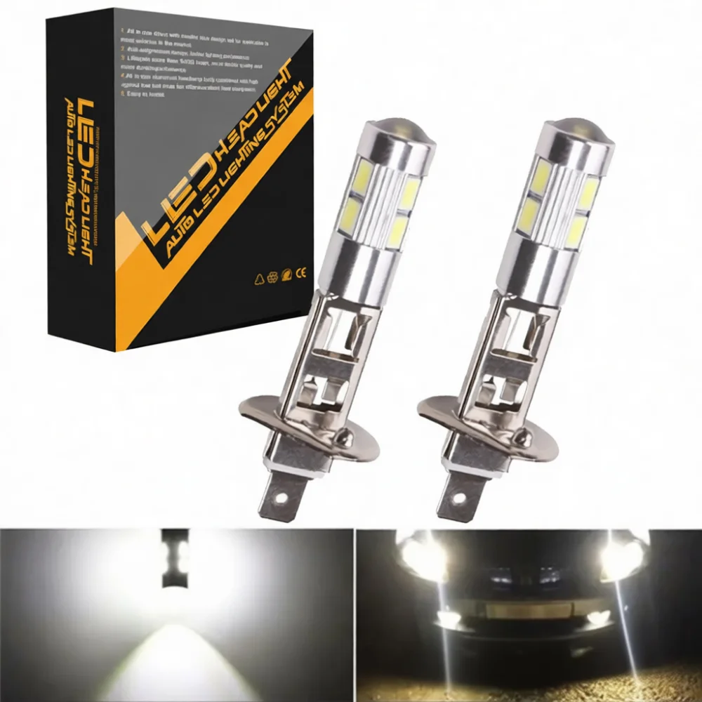 Upgrade H1 LED Headlamp Mini Car Bulb Fog Light Replacement Auto Driving Lamp 12V Aluminum Solid Body High Visibility Lighting