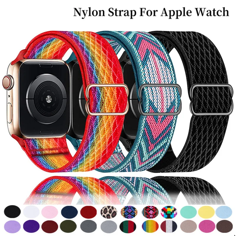 Pulseira Elástica Brilhante para Apple Watch, Correia de Nylon Boêmia, Banda para iWatch Series 9, 8, 7, 6, 5, 4, SE, Ultra 2, 49mm, 41mm, 45 milímetros, 38 milímetros, 40 milímetros, 44 milímetros