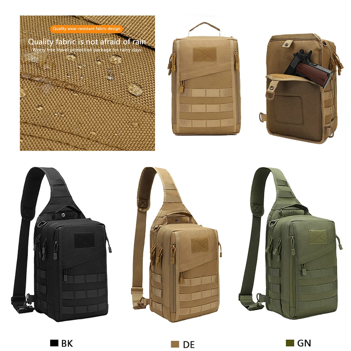 Bolsa tática de ombro para pistola, coldre oculto para transporte, estilingue crossbody, bolsa conversível para caça, acampamento