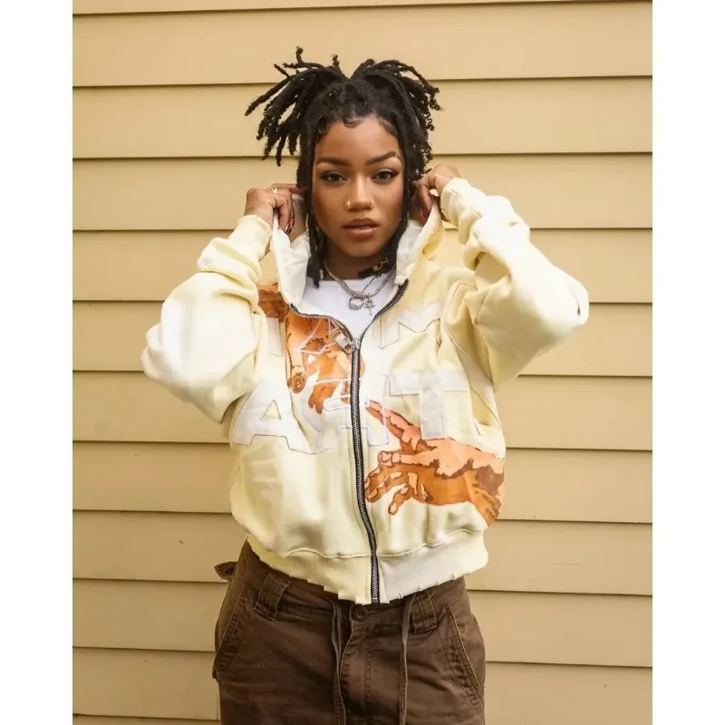 الأمريكية الرجعية إلكتروني طباعة Harajuku Y2K فضفاض البلوز الرجال الشارع عارضة أزياء زوجين المتضخم قلنسوة بسحاب النساء