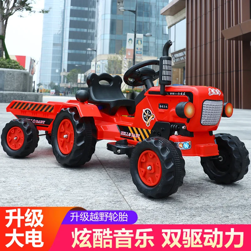 Children's Walk-behind Tractor Four-wheeled Electric Toy Car Sit with A Bucket To Increase The Child's Baby Agricultural Vehicle