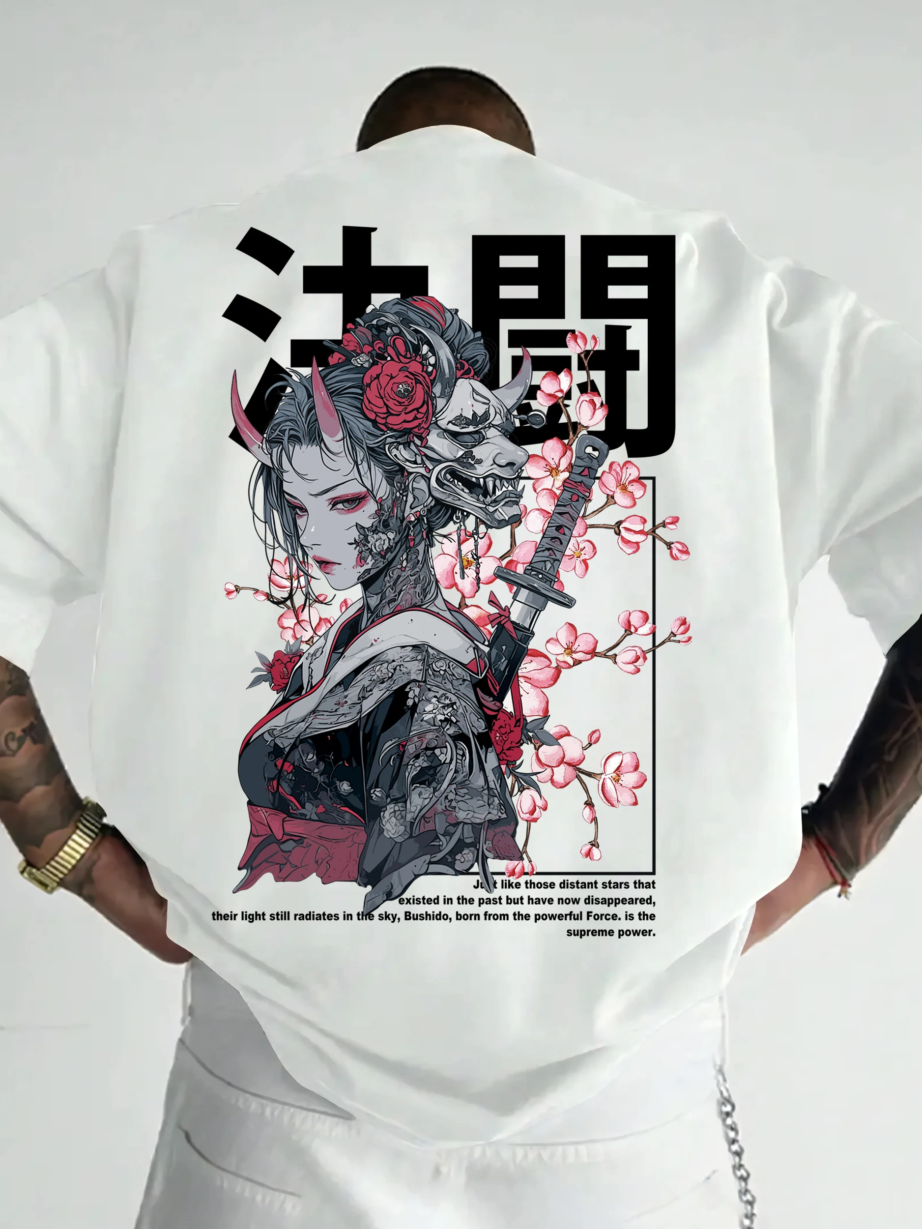 Summer New-style Japanese Samurai Pattern Men T-shirt 100% Pure Cotton Material Suitable  Daily Casual Wear Fashionable Trendy