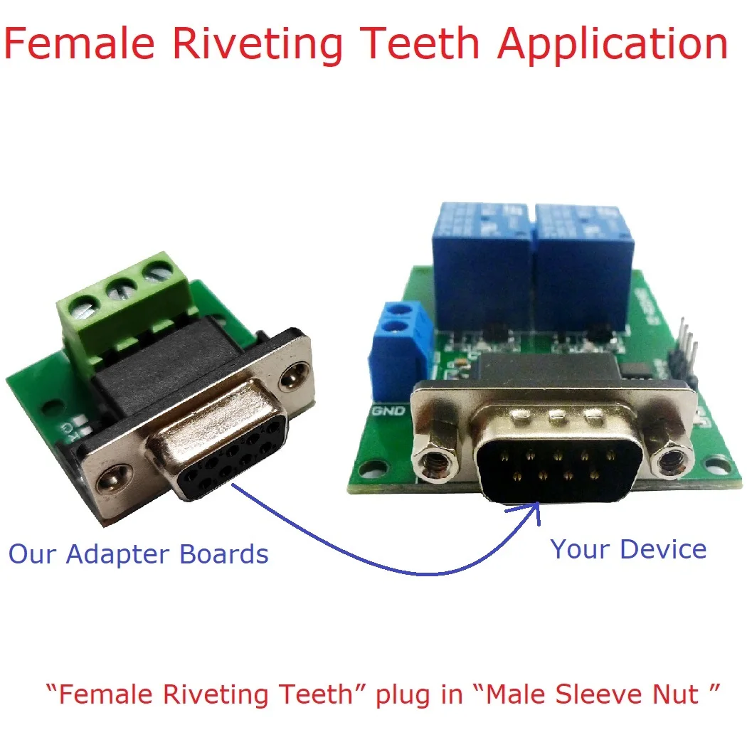 DB9 DR9 DE9  Female Male Adapter to 3Pin in Signals Terminal Breakout Board Riveting Teeth Sleeve Nut for RS232 RS422 RS485