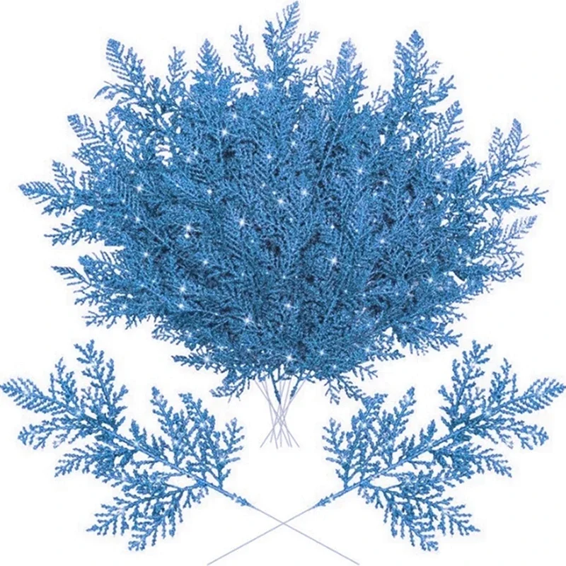 Glitzernde Künstliche Kiefernnadel-Zweige 5/10 Stück Weihnachtsbaum-Kranz DIY Blattwerk-Stiele Heim-Party Weihnachtsgirlande Deko-Ornamente – Detail 7