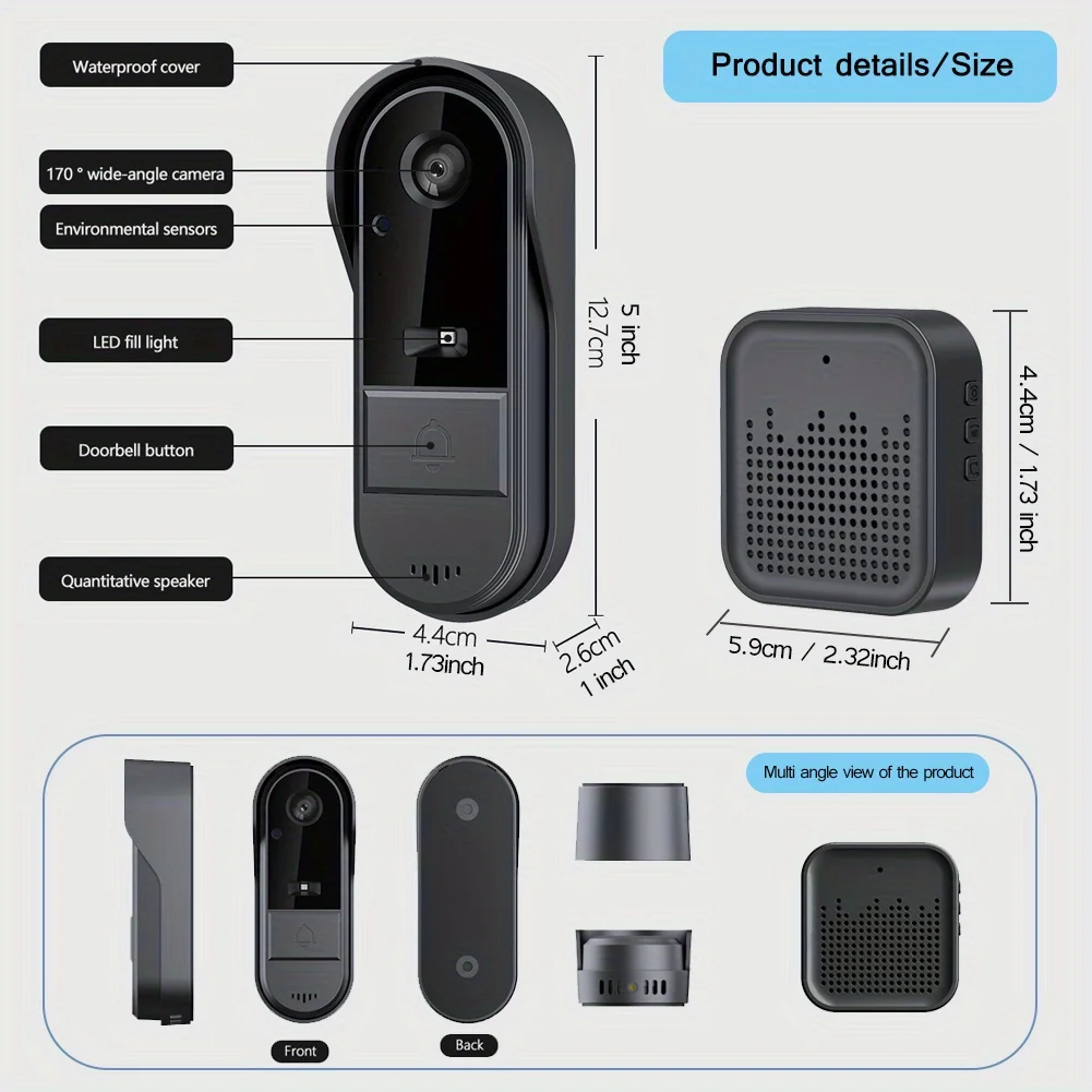 2 Way Audio Wireless Doorbell Camera,Video Streaming via WIFI, Infrared Night Vision, HD Photos and Videos, SD Card Applicable