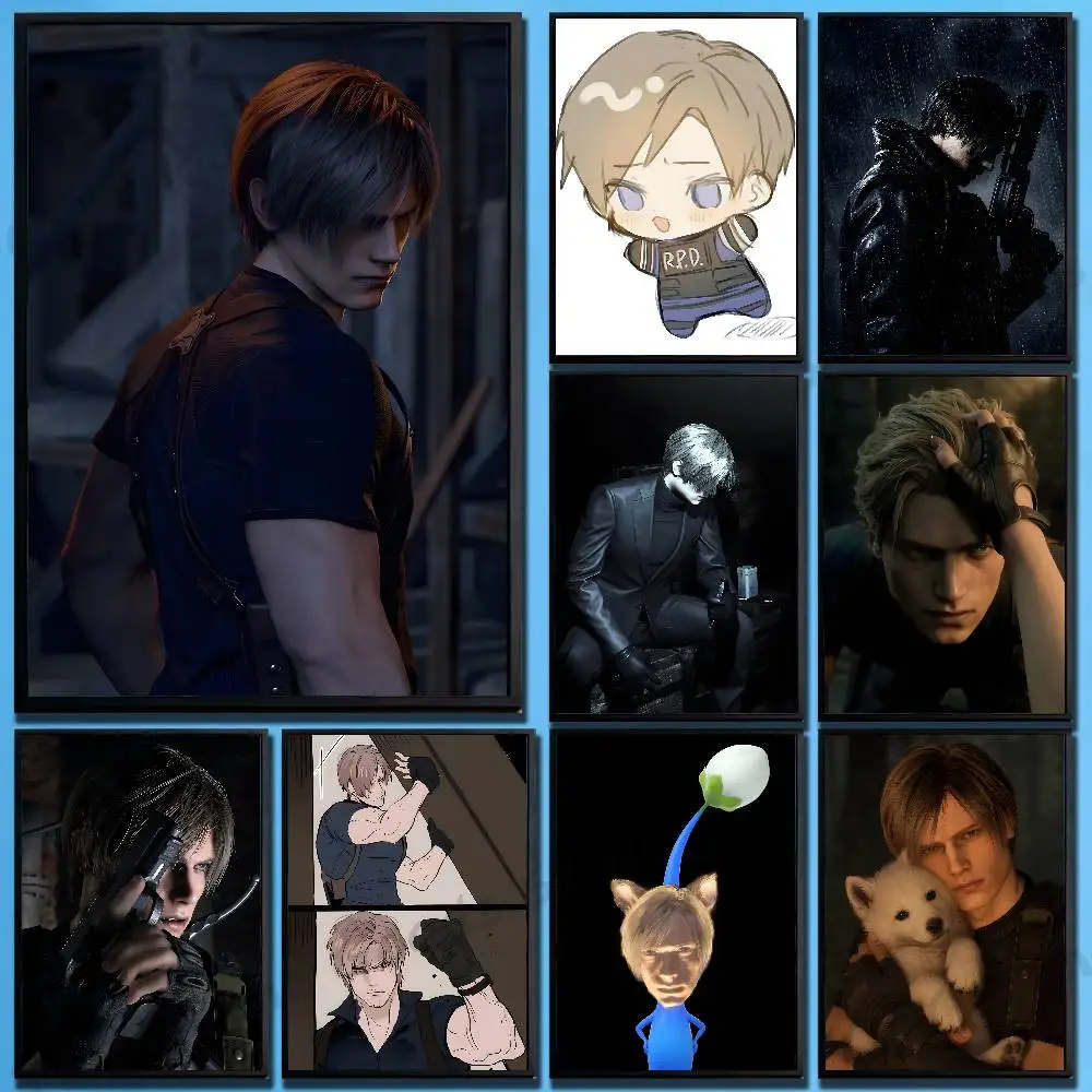 RE9 L-Leon Kennedy Poster Sticker Classic Art Painting for Home Bedroom Cafe Office Wall Decor