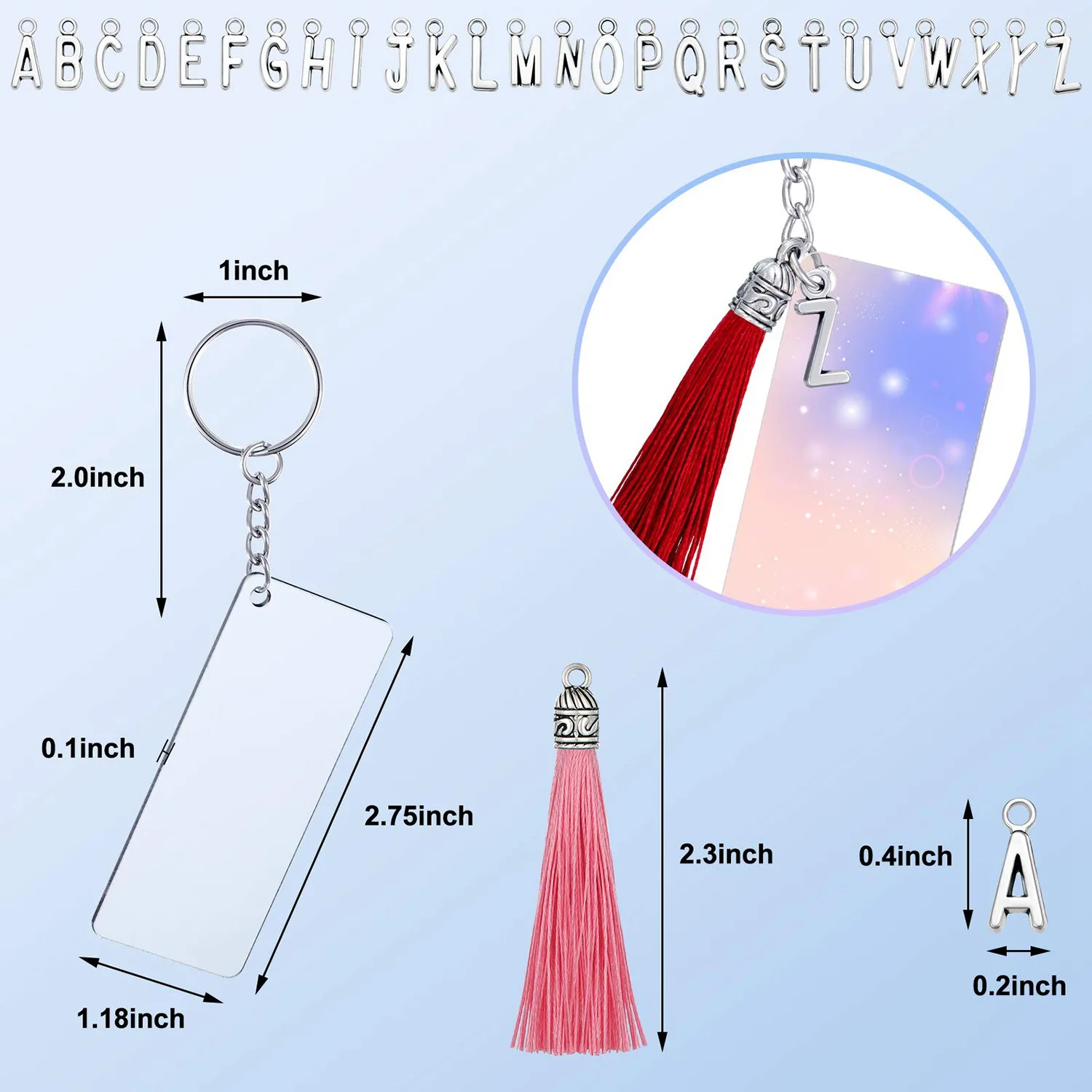 146 Pcs Acrylic Keychain Blank Set,Rectangle Discs Ornaments, Colorful Tassels Decorations for DIY Projects and Crafts