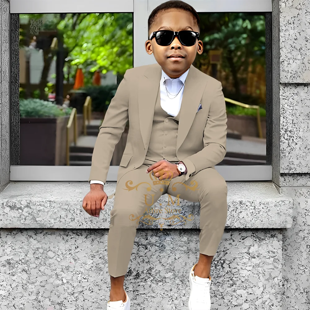 Wedding Tuxedos for Boys 3-piece Classic Set Jacket Vest Pants Custom Kids Costume for Cocktail Prom Birthday Xmas Party Gifts