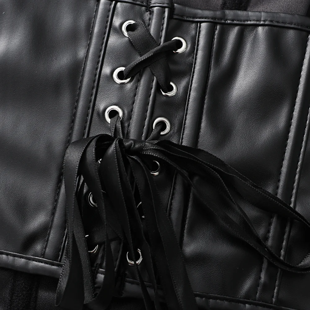 Women Faux Leather Strapless Corset Boned Back Lace Up Waist Cincher Gothic Party Club Night Out Wear image 5
