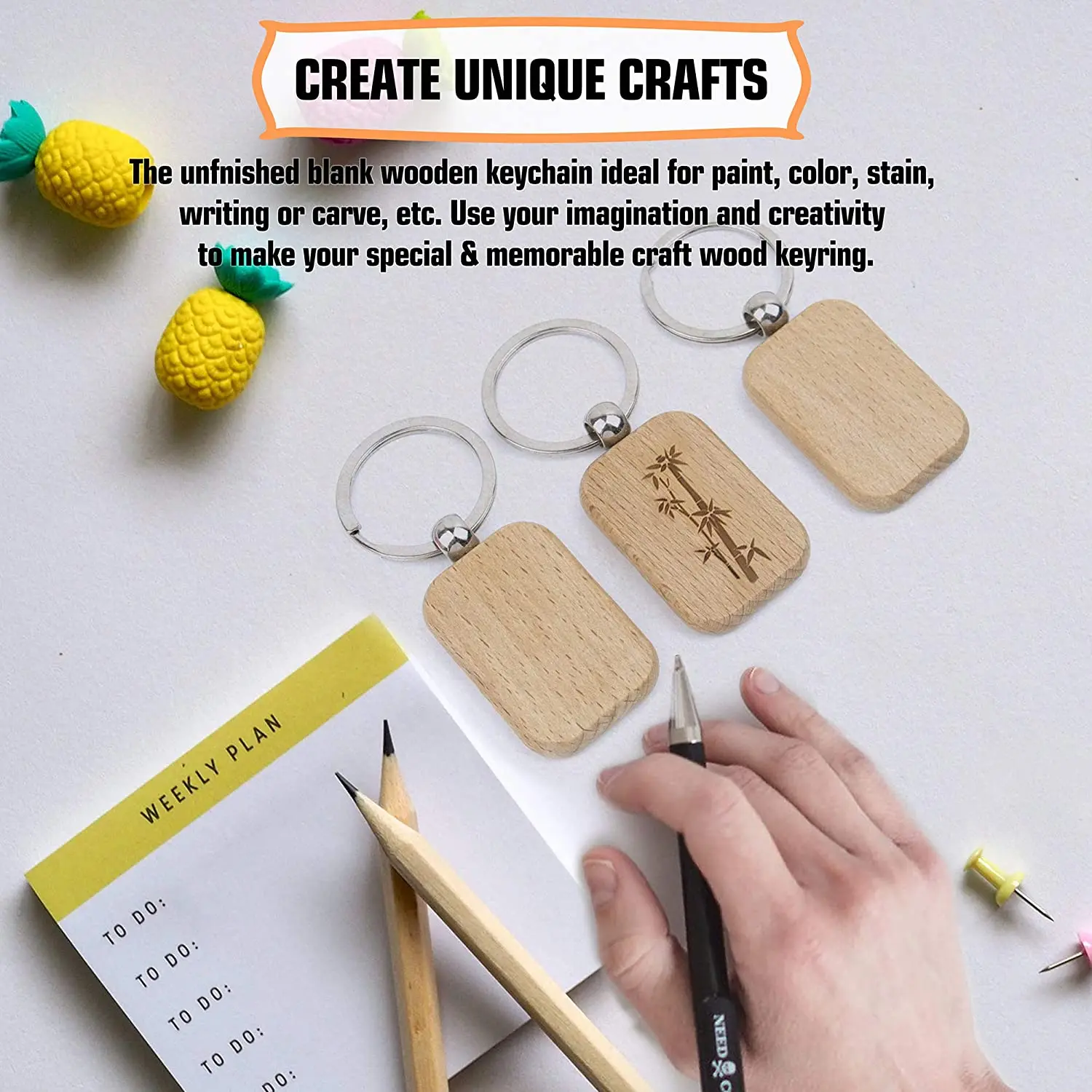 60Pcs Blank Rounded Rectangle Wooden Keychain Diy Wooden Keychain Key Tag Can Be Engraved Diy Gift