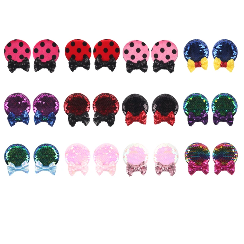 

1 пара милых заколок для волос с Микки Маусом и блестками, бантов для девочек, тематическая парковая одежда для вечеринок, дней рождения, изысканные подарки, аксессуары для волос