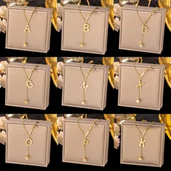 Stainless Steel Metal 26 English Letters Necklace for Women Fashion Gold Color Chain A-Z Alphabet Clavicle Necklace Jewelry Gift