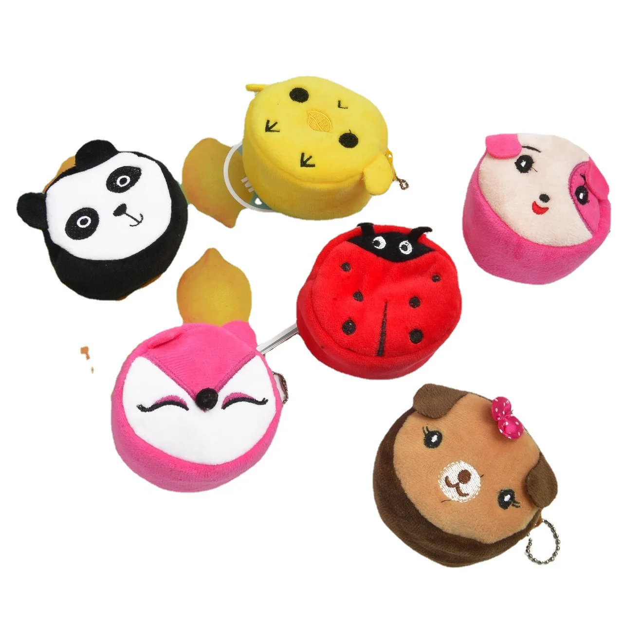 8CM Kid Plush Coin Purse Cartoon Cute Zipper Embroidered Panda Coin Purse Pouch Purse Girl Earphone Bag Lipstick Bag Kid's Gift