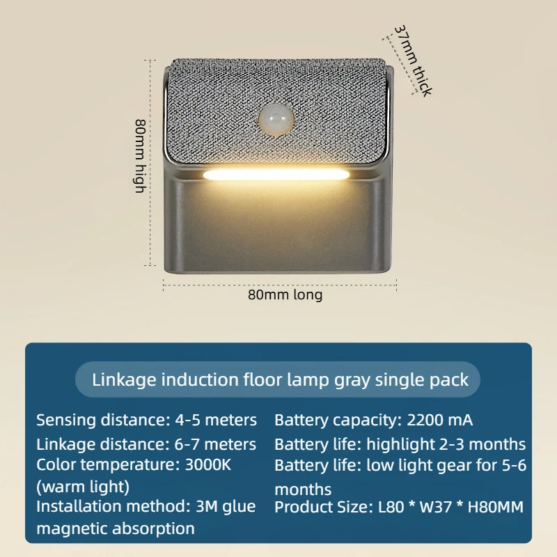 Lâmpada de parede com sensor controlado por luz de movimento inteligente - carregamento rápido USB-C de 2200mAh, 3 brilho ajustável, ligação multidispositivo, adequada para iluminação de segurança interna/externa