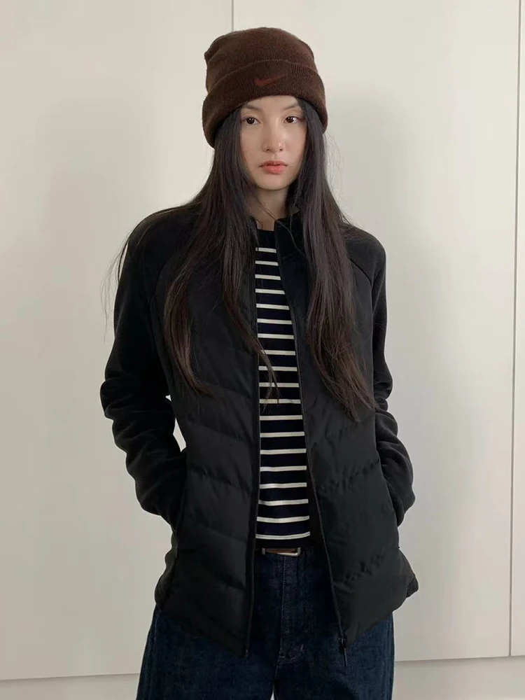 Coreano fino parka para mulheres inverno velo quente retalhos para baixo jaqueta y2k feminino todos os jogos gola puffer outwear novo