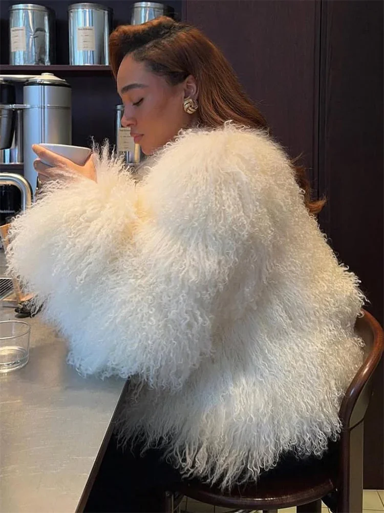 Tossy Female Fluffy Faux Fox Fur Jacket Overcoat Winter Loose Luxury Long Sleeve High Waist Patchwork Coat Women's Outwear 2025