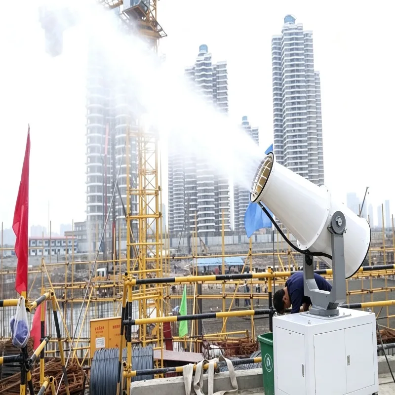 80m Remote Control Fog Cannon Machine Dust Suppression Water Mist Cannon Sprayer for Urban Demolition Air Cooling CE Certified
