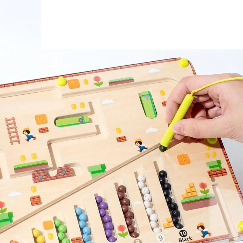 Montessori Color Sorting Games Bead Maze Magnetic Board Game Color Matching Counting Toys Wooden Early Educational Toys Gifts