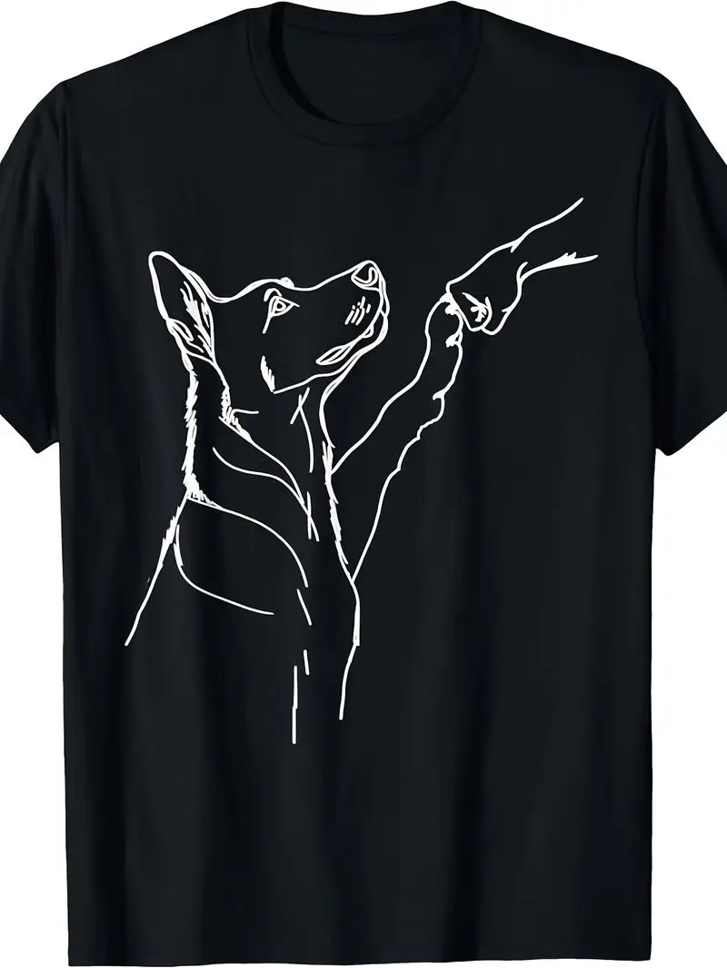Men's Vintage Style German Shepherd Fist Bump T-Shirt 180G Black White Dog Silhouette Graphic Round Neck Short Sleeve Tee Gift