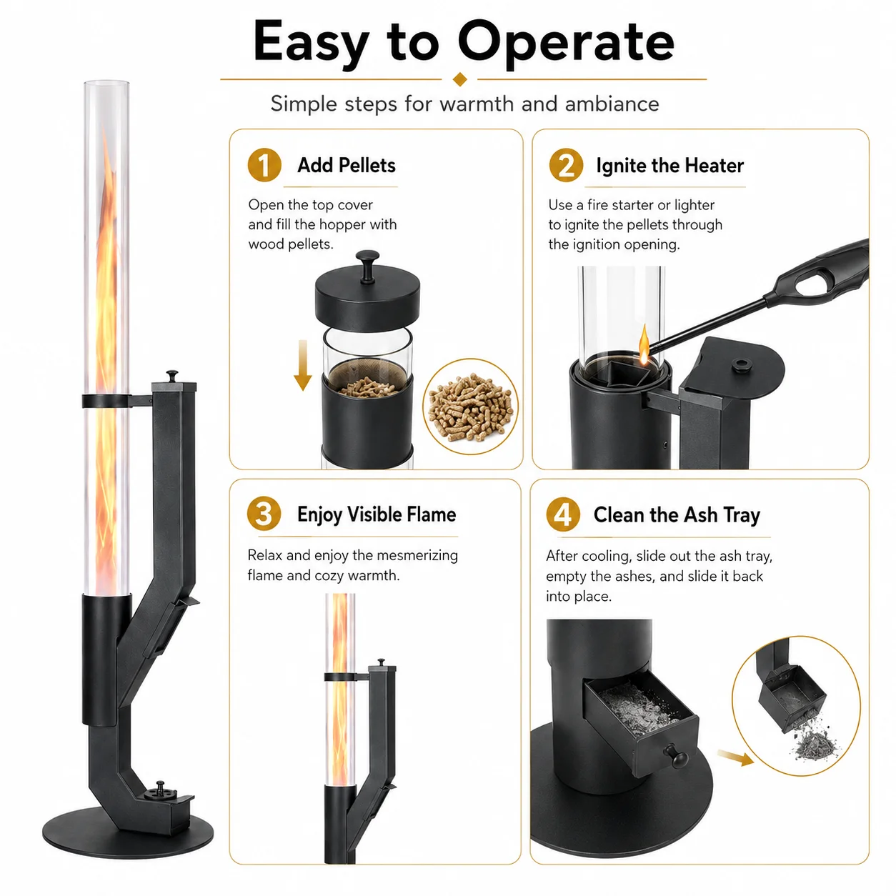 Premium Pellet Burning Patio Heater Carbon Steel Freestanding Outdoor Heater Stove for Garden Backyard
