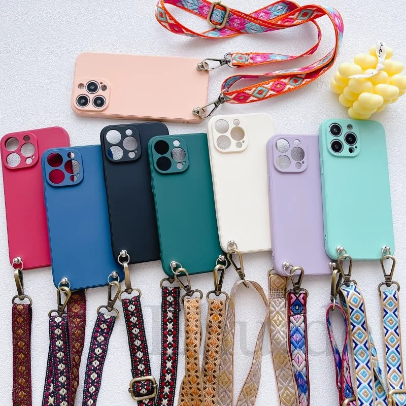 Classic Strap Case For Samsung Galaxy A54 A34 A25 A24 A14 A53 A23 A33 A52 A13 S23 FE Crossbody Lanyard Neck Cord Silicone Cover