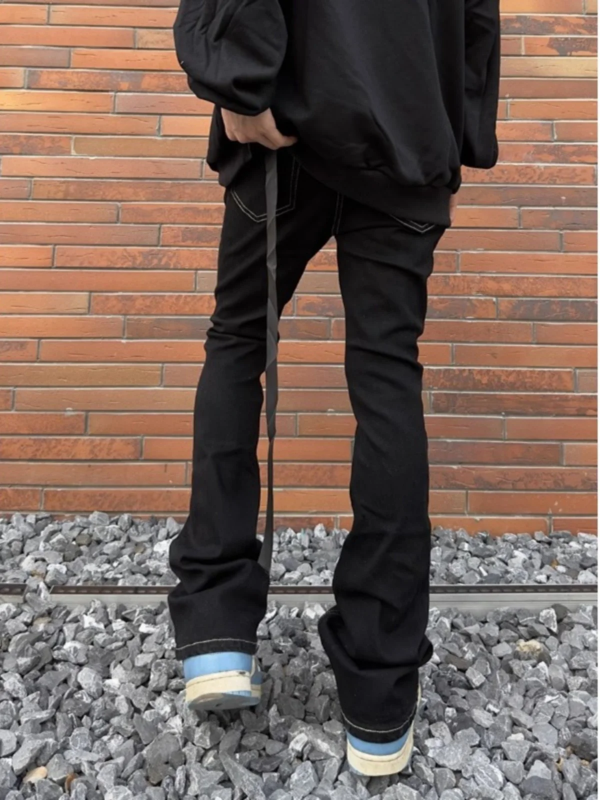 

American High Street Vibe Men's Denim Jeans Straight Leg Bell Design Hip Hop Loose Fit Long Trousers Casual Youth Fashion