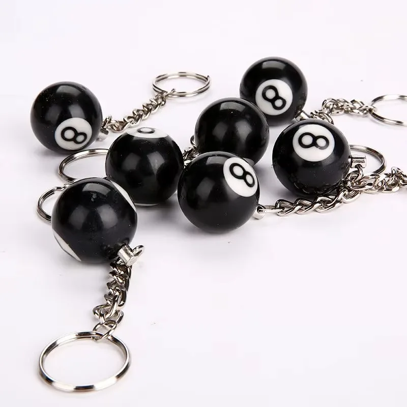 Snooker & Billiards Key Chain 25MM Black No.8 Ball Style Pool Ball Key Ring for Sale