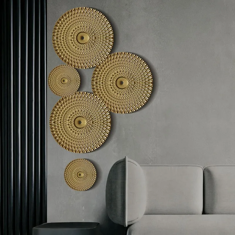 

Light luxury gold disc wrought iron wall wall hanging, room decoration, home metal pendant
