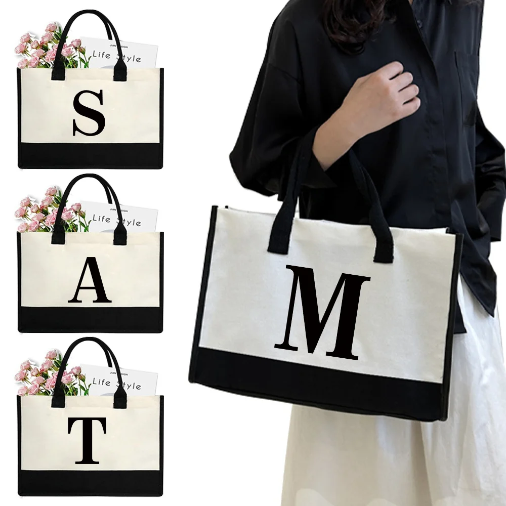 Tote Bags Urban Minimalist Large Capacity Black Letter Pattern Pack Student Grocery Bags Commuting Casual Shopping Canvas Bag