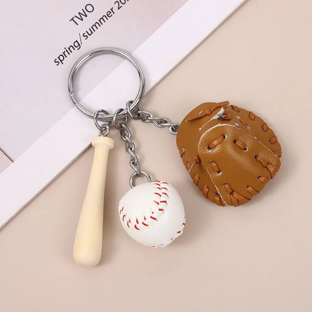 Pu Baseball Glove Keychain Stylish Baseball Keychain Wooden Bat Keychain Handmade For Car Keys Daily Commuting Handbags