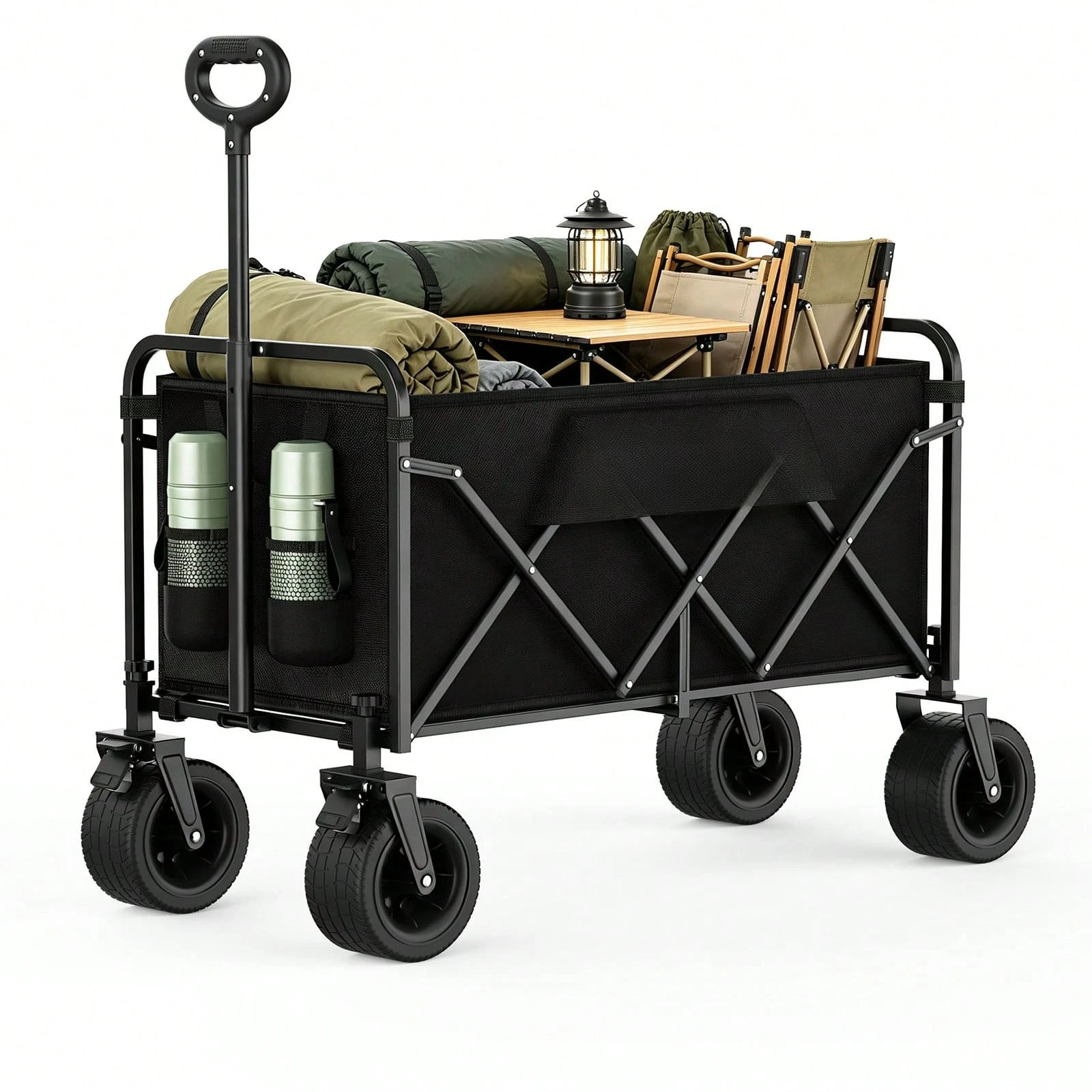 120L Festival Trolley On Wheels Folding Wagon, Portable Camping Cart Collapsible Trolley With Adjustable Handle For Beach Garden Picnic Shopping Fishing