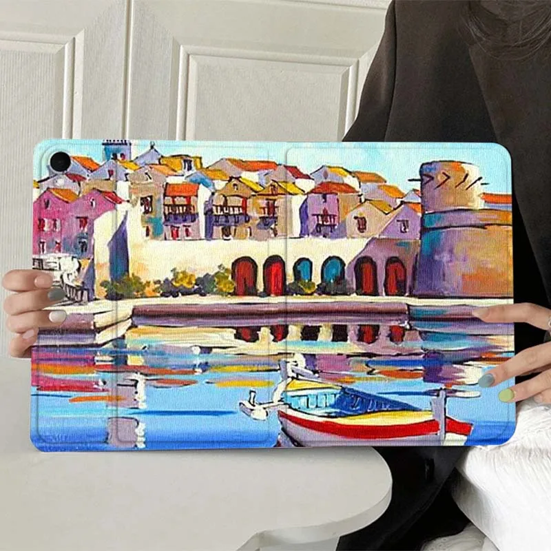 

Colorful Harbor Boat Painting For Samsung Galaxy Tab A7 A A8 A9 A11 S6 S11 10.1 10.4 10.5 Inch Lite PLus Soft Tablet Case Gift