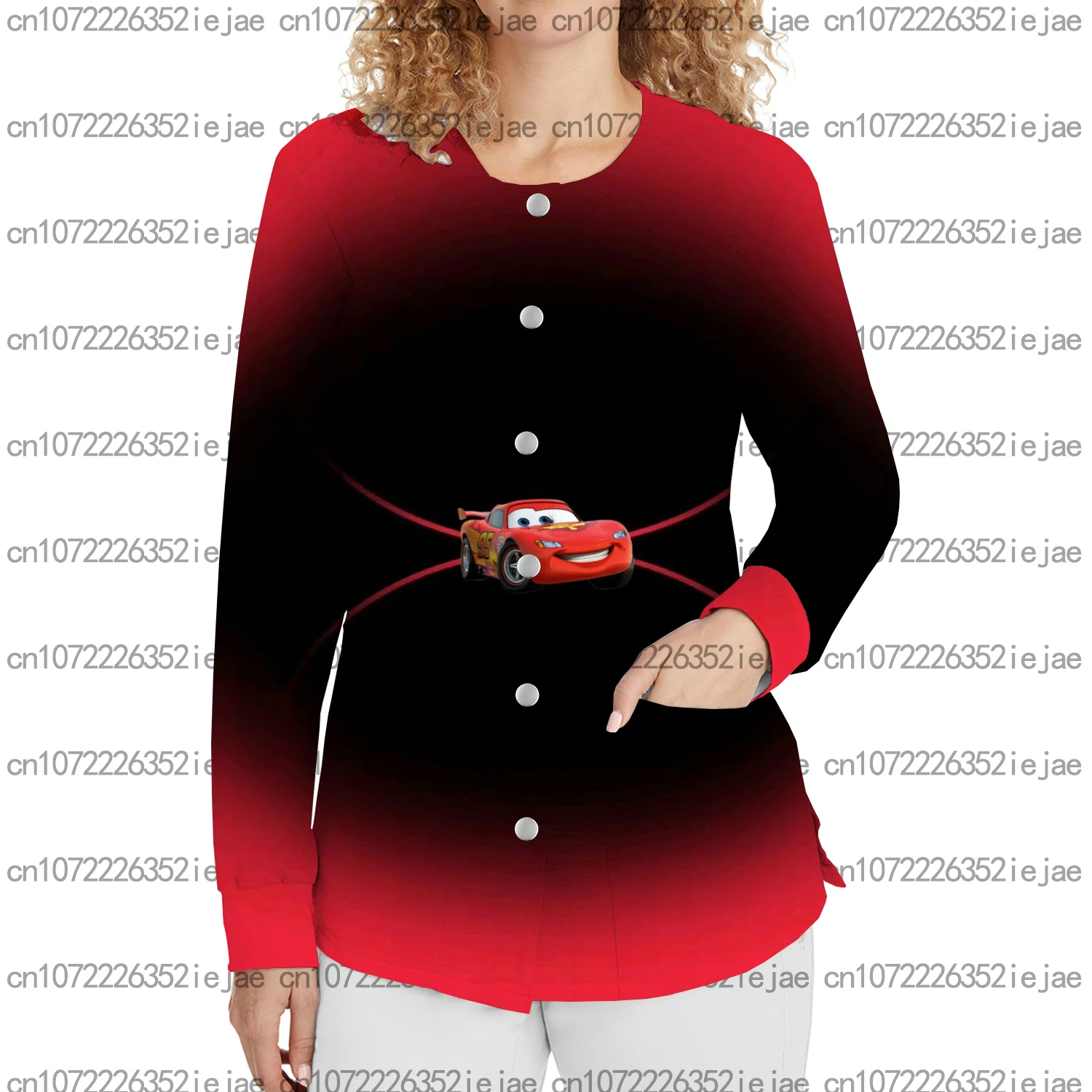 مطبوعة ماكوين البرق سيارة طاقم الرقبة طويلة الأكمام زر متجمد سترة الأسنان الحيوانات الأليفة متجر صالون تجميل موحدة ركاب سترة