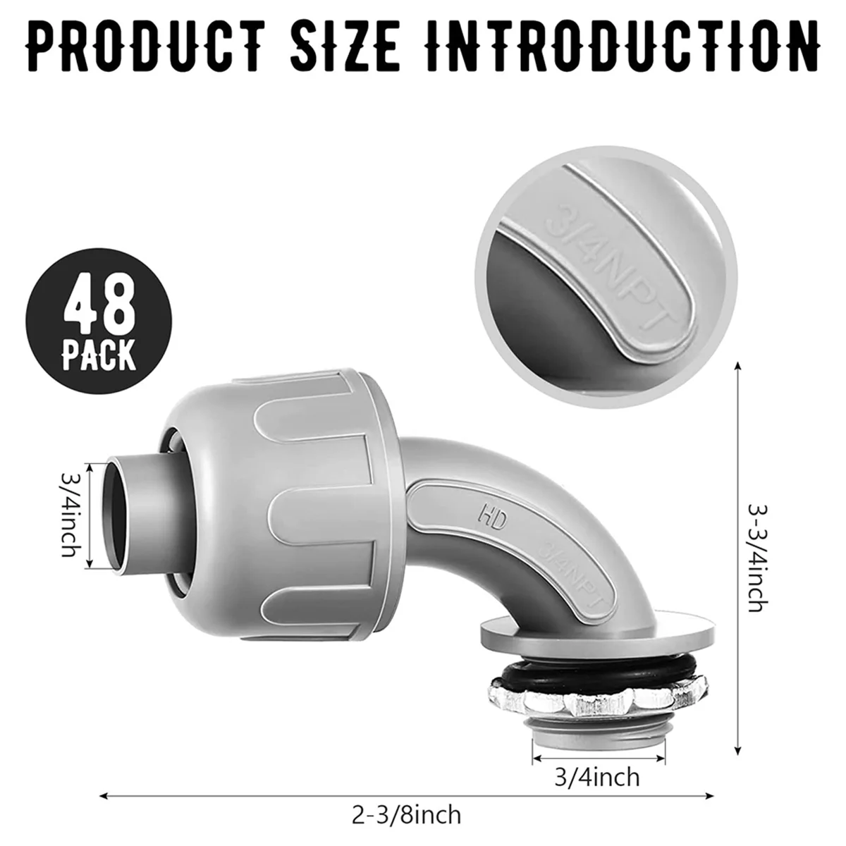 Liquid Tight Connector 3/4 Inch Flexible Non-Metallic Electrical Conduit Connector Fitting 90 Degree (24 Pieces)