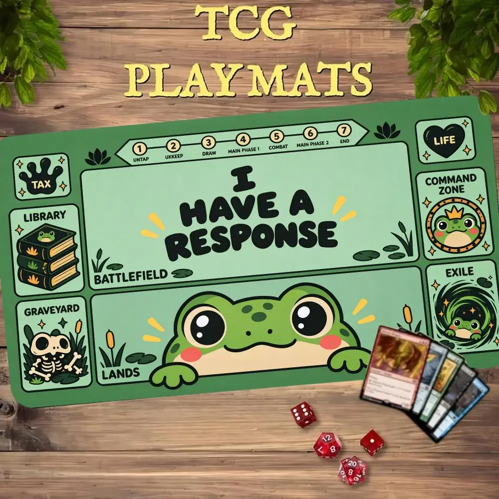 Cute Frog MTG Commander Playmat I Have A Response Funny Counterspell TCG Zoned Play Mat Green Magic The Gathering Card Game Mat